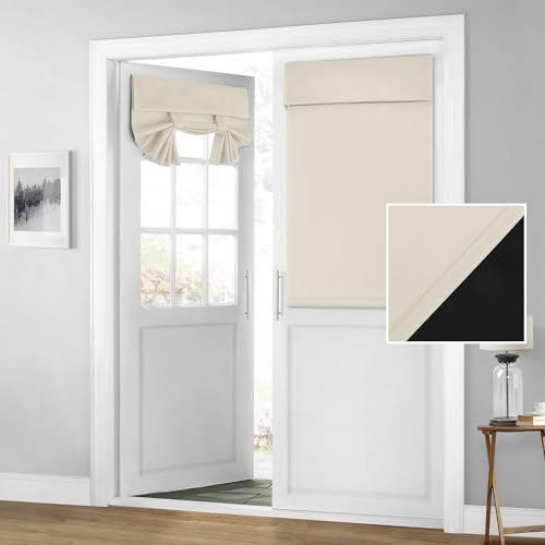 Homeideas 100% Blackout French Door Curtains, Privacy Door Curtains For Door Window, 26 X 40 Inch Room Darkening Curtains, Thermal Insulated Door Window Shades For Bedroom, (1 Panel, Beige)